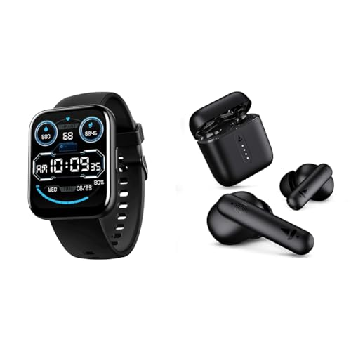 boAt Wave Call Plus with 1.83" HD Display(Active Black) & Airdopes 141 Bluetooth Truly Wireless in Ear Headphones with 42H Playtime,Low Latency Mode for Gaming(Bold Black)