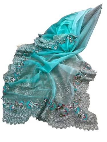 infloura Women's And Girls Organza Silk Fabric With Fully Embroidery Sequence HandWork Multi Colours Saree (Multi 2)