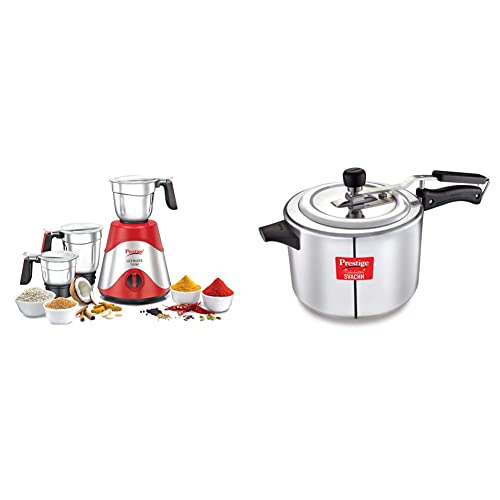 prestige Ultimate 750 watt Mixer Grinder with 3 Stainless Steel Jars + Prestige Nakshatra Plus Svachh 5 Litre Aluminium Straight Wall Inner Lid Pressure Cooker Combo