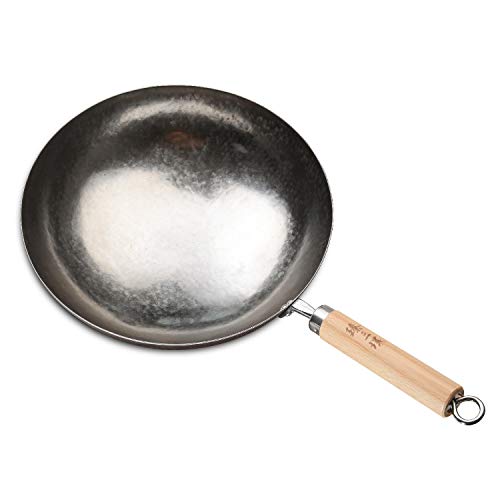 臻三环 ZhenSanHuan Chinese Hand Hammered Iron Pow Woks and Stir Fry Pans Wooden Handle (Silver-34cm)