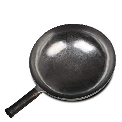 臻三环 ZhenSanHuan Chinese Hand Hammered Iron Woks and Stir Fry Pans, Non-stick, No Coating, Less Oil, 章丘铁锅，Carbon Steel Pow (Not seasoned 34CM)