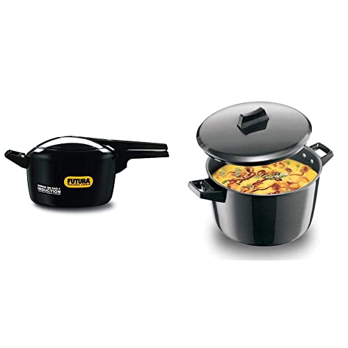Hawkins - If50 Futura Hard Anodised Induction Compatible Pressure Cooker, 5 Litre & Hawkins Futura Hard Anodised Cook-N-Serve Bowl, 5 Litres, Black