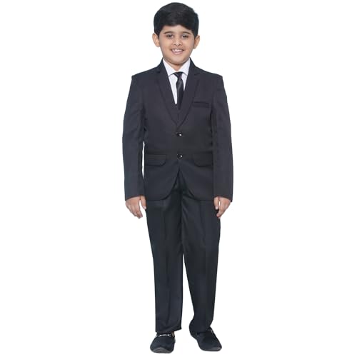 AJ DEZINES Kids 5 Piece Solid Cotton Blend Black Coat Pant Suit Set for Boys (807-BLACK-16)