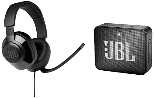 JBL Quantum 100, Wired Over Ear Gaming Headphones with mic for PC, Mobile & Go 2, Wireless Portable Bluetooth Speaker with Mic, Signature Sound, Vibrant Color Options with IPX7 Waterproof