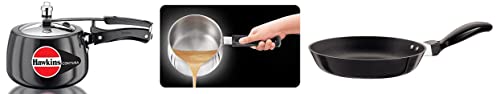 Hawkins Contura Hard Anodised Aluminium Pressure Cooker, 3 Litres, Black & Futura 3.25 Mm Thickness Frying Pan (1 Litre, 22 Cm, Black) Compatible Tpan (Saucepan), Silver, 3 Liter
