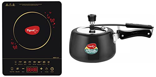 Pigeon by Stovekraft ABS Plastic Acer Plus Induction Cooktop 1800 Watts with Feather Touch Control & Hard Anodised Aluminium Inner Lid Cooker - 3 Litre with Induction Base (Contura)