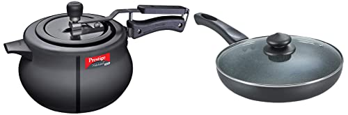 Prestige Svachh Nakshatra Plus Hard Anodised Aluminium Inner Lid 5 Litre Pressure Handi, Black & Prestige Aluminium Omega Deluxe Granite Fry Pan with Lid, 26 cm,Black