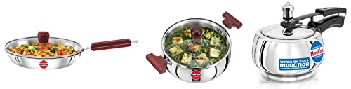 Hawkins Contura Induction Compatible Inner Lid Pressure Cooker, 1.5ltr &Hawkins Tri-Ply Induction Compatible Frying Pan with Lid &Hawkins Tri-Ply Induction Compatible Cook with Lid, 3ltr, 22 cm, 3 mm