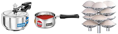 Hawkins Pressure Cooker, 2 Litre, Silver (Hss20) & Idli Stand - 12 Idlis,Silver (Id12L),Aluminium Compatible Tpan (Saucepan), Capacity 1 Litre, Thickness 4.7 Mm, Silver (Sst10), 5 Liter