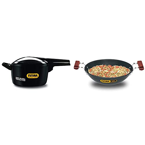 Hawkins - IF50 Futura Hard Anodised Induction Compatible Pressure Cooker, 5 Litre and L25 Futura Hard Anodised Flat Bottom Deep-Fry Pan, 3.75 Litre