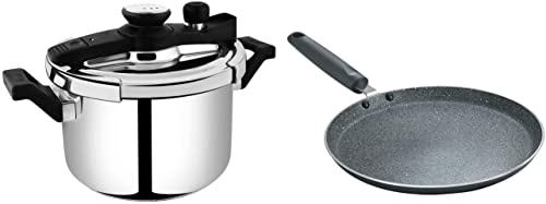 Prestige Svachh Clip-on 5 Litre Stainless Steel Outer Lid Pressure cooker & Prestige Omega Deluxe Granite Dosa Tawa, 28 cm, Black