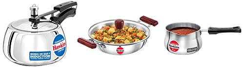 Hawkins Stainless Steel Pressure Cooker, 3 Litre, Silver & Hawkins Tri-Ply Deep-Fry Pan,Silver Compatible Tpan (Saucepan), Capacity 1.5 Litre, Thickness 4.7 Mm, Silver (Sst15), 3 Liter