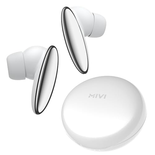 Mivi DuoPods A750 True Wireless Earbuds, Multi Device Connectivity, Metallic Finish, 55+ Hrs Playtime, 13MM Drivers, IPX 4.0, Type C Charging, AI-ENC for Call Clarity, Made in India - White