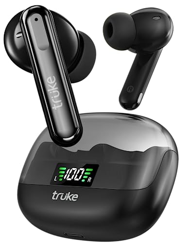 truke Newly Launched Buds Vibe True Wireless in Ear Earbuds with 35dB Real ANC + Quad Mic ENC, 13mm Big Speaker, 4 EQ Modes, 48H Playtime, Fast Charge, 40ms Low Latency, AAC Codec, BT 5.3, IPX5(Black)