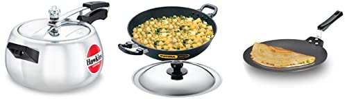 Hawkins Contura Inner Lid Pressure Cooker, 5ltr &Hawkins Futura Nonstick Dosa Tava, 30 cm, 4.88 mm &Hawkins Futura Nonstick Deep-Fry Pan (Kadhai, Round Bottom) with Lid, 4ltr, 30 cm, 3.25 mm (NK40S)