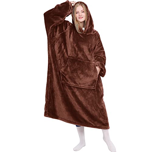 Kpblis Wearable Blanket Hoodie for Women and Men, Oversized Wearable Hoody Blanket Sweatshirt, Warm and Cozy Giant Wearable Fleece Blanket with Sleeves and Giant Pocket for Adults and Kids, Camel