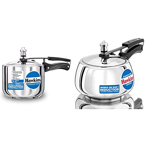 Hawkins Stainless Steel Tall Pressure Cooker, 3 liters, Silver with Stainless Steel CONTURA Pressure Cooker 3 liters Combo