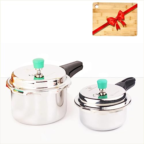 The Indus Valley Triply Stainless Steel Pressure Cooker Outer Lid Combo + Free Wooden Chopping Board | 2Ltr & 3Ltr | Induction friendly | ISI-Certified, Nonstick 3-Layer Body, 100% Pure & Toxin-free