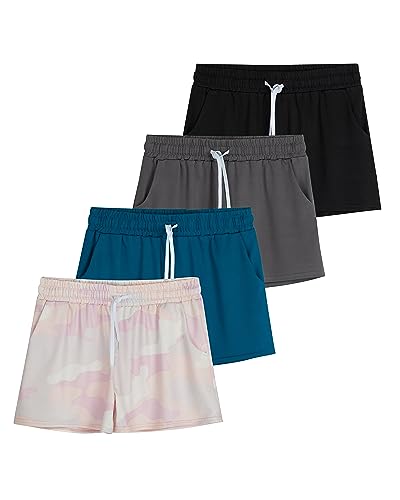 4 Pack: Girls Active Athletic Performance Quick Dry Fit Short Running Sports Shorts Soccer Tennis Summer Basketball Lounge Casual Sleep Bottoms Gym Workout Pockets Kids Dolphin - ST 7,S (8)