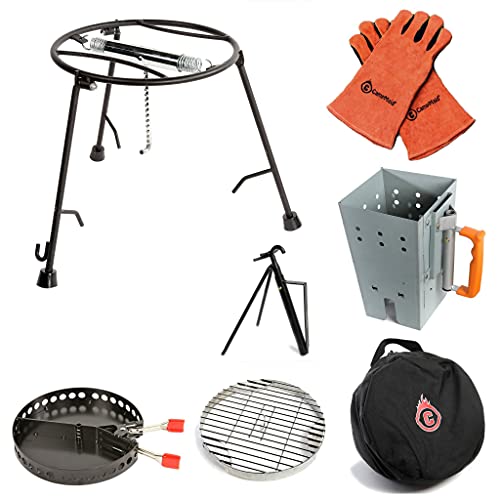 7-Piece Dutch Oven Tool Set – Award Winning Accessories Turn Your Cast Iron Pots Into a Grill, Smoker & Griddle – Lid Lifter, Charcoal Holder, Lid Stand, Charcoal Chimney, Trivet, Carry Case by CampMaid
