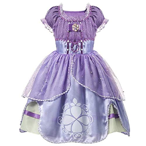 ALISSA Princess Summer Dresses Girls Sofia Cosplay Costume 5 Layers Children Kids Floral Dress, Halloween Party Tutu Dress up Fantasy