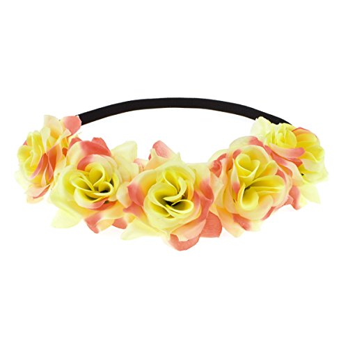 Accesyes Flower Headband Rose Crown Women Hair Wreath Festival Floral Wreath Headpiece Photography (Yellow)