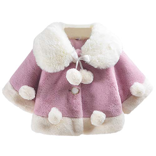 Aivtalk Baby Infant Girls Winter Warm Coat Cloak Jacket Cute Thick Clothes with Pompom 12-18 Months Purple and White