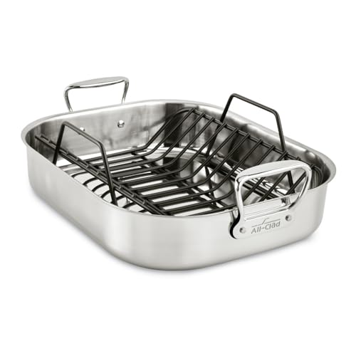 All-Clad 501631 Stainless Steel Large Roti Combo with Rack and Turkey Lifters Cookware, Silver