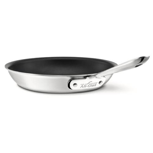 All-Clad BD55110NSR2 D5 Brushed 18/10 Stainless Steel 5-Ply Bonded Dishwasher Safe Nonstick Fry Pan Saute Pan Cookware, 10-Inch, Silver