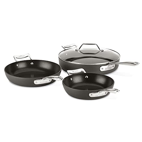 All-Clad H911S464 Essentials Nonstick Skillet Set, 4-Piece, Grey
