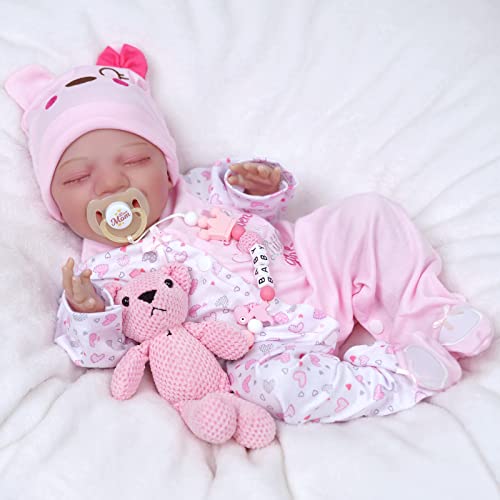 BABESIDE Reborn Baby Dolls 20-Inch Cloth Body Realistic Newborn Baby Dolls Sleeping Smile Lifelike Baby Girl Handmade Real Life Reborn Dolls with Toy Accessories Gift Set for Kids Age 3+