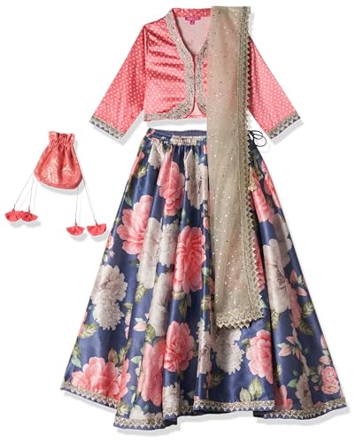 BIBA Girls Girl's Lehenga Set (KW4753AW22PNK-BLU_Pink_15)
