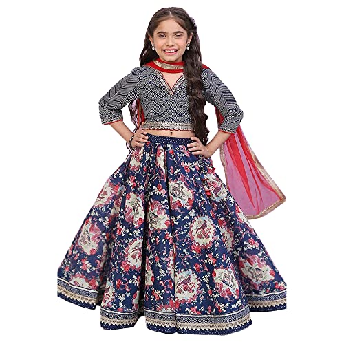 BIBA Girls Girl's Navy Blue Art Silk Lehenga Set