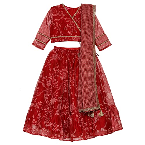 BIBA Girls Girl's Red Art Silk Lehenga Set