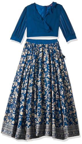 BIBA Girls Girl's Silk Blend Lengha Choli Sets (KW4946_Blue_3)