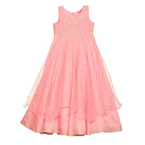 BIBA Girls Pink Cotton Blend Gathered Gown