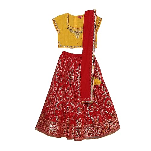 BIBA Girls Yellow & Pink Polyester Embroidered Suit Set (KW5411AW23YELPNK 13)