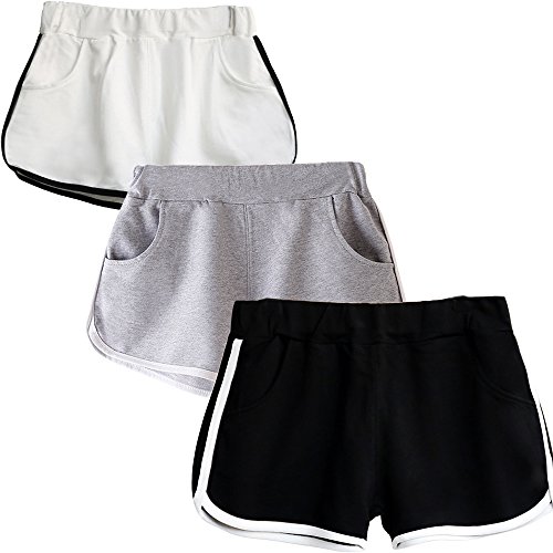 Beauty_yoyo Women Running Shorts Gym Workout Yoga Sport Performance Short (Pack of 3),Black+white+grey,Small