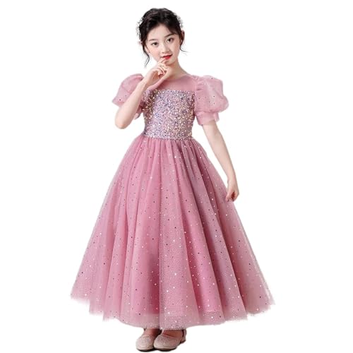 Best Gift Fashion Girls Dress Summer Princess Dresses Sequins Puff Sleeve Ankle-Length Mesh Flower Girl One-piece For Wedding Evening Party (Purple,12 years)