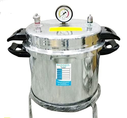 Bio Gene Electric top loading Mirrior Finish body, Double Safety Valve, Portable Aluminium Pressure Cooker Type Autoclave. Size approx (12"X22") 40 Ltr