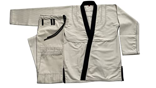 Bjj Gi UnBleached Jiu Jitsu Kimonos Gi Black Collar 100% Cotton Perl Weave 450GSM (A3)