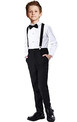 Boys Formal Suspenders Suits Set, Black-b, 8