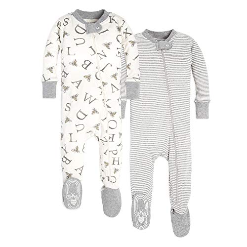 Burt's Bees Baby Unisex Pajamas, Zip Front Non-Slip Footed Sleeper PJs, 100% Organic Cotton, C/Stripes 2-Pack, 3-6 Months