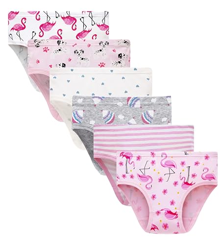 Cadidi Dinos Baby Black Soft Cotton Underwear Little Girls'Briefs Toddler Undies, Flamingo Pink, 6
