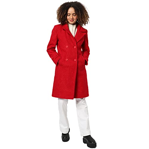 Campus Sutra Women Red Regular Fit Long Coat For Winter Wear, Collar Neck, Full Sleeve, Buttoned, Casual Jacket For Woman & Girl, Western Stylish Jacket For Women