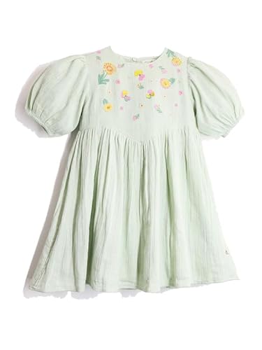 Cherry Crumble Cotton Green Round Neck Half Sleeve Fit & Flare Dress for Girls