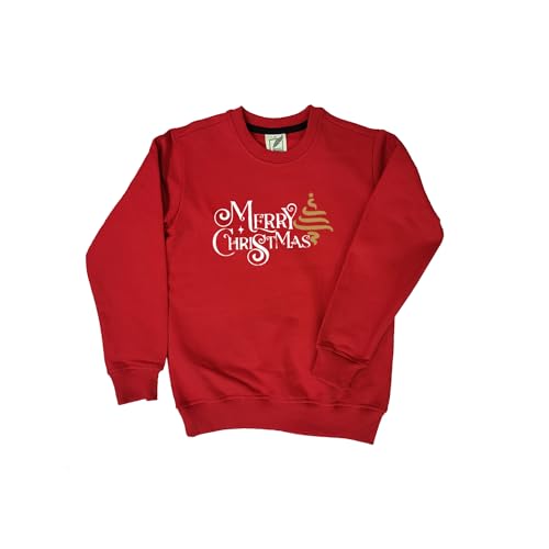 Chombooka Full Sleeves Warm Sweatshirt | 100% Cotton Fleece | Kids Winter Wear | Merry Christmas Tree | for Boys and Girls Red