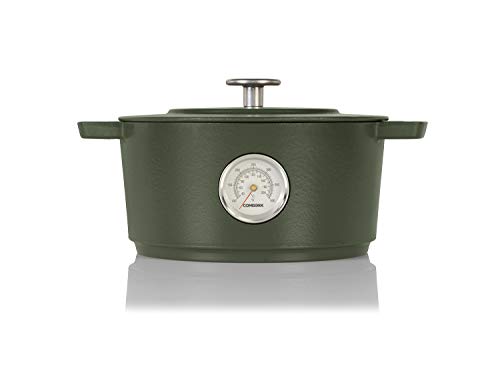 Combekk RAILWAY Recycled Enameled Cast Iron 4.25 Quart Dutch Oven w/ Thermometer, Green, 9.5"