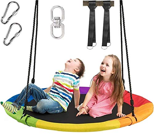 Costzon 40' Flying Saucer Tree Swing for Kids Adult, Indoor Outdoor 700 Lbs 900D Round Swing w/ Multi-ply Rope, Height Adjustable, Suitable for Tree, Swing Set, Backyard