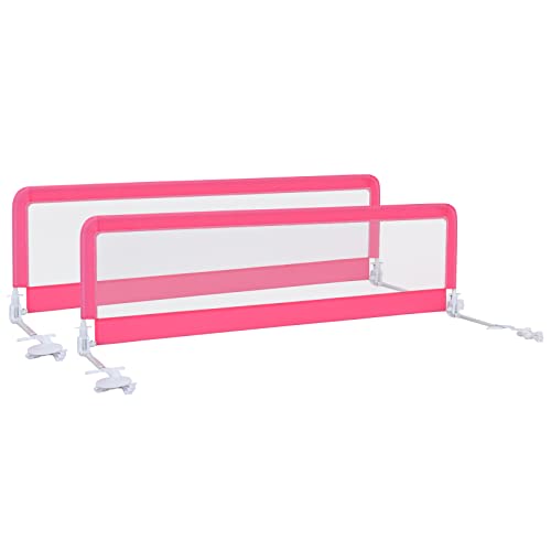 Costzon Toddlers Double Bed Rail Guard, Stainless Steel Folding Safety Bed Guard, Swing Down Bedrail for Convertible Crib, Kids Twin, Double, Full Size Queen & King, Set of 2 (Pink, 71-Inch)